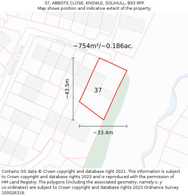 37, ABBOTS CLOSE, KNOWLE, SOLIHULL, B93 9PP: Plot and title map