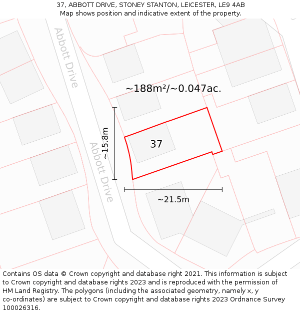 37, ABBOTT DRIVE, STONEY STANTON, LEICESTER, LE9 4AB: Plot and title map