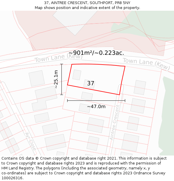 37, AINTREE CRESCENT, SOUTHPORT, PR8 5NY: Plot and title map