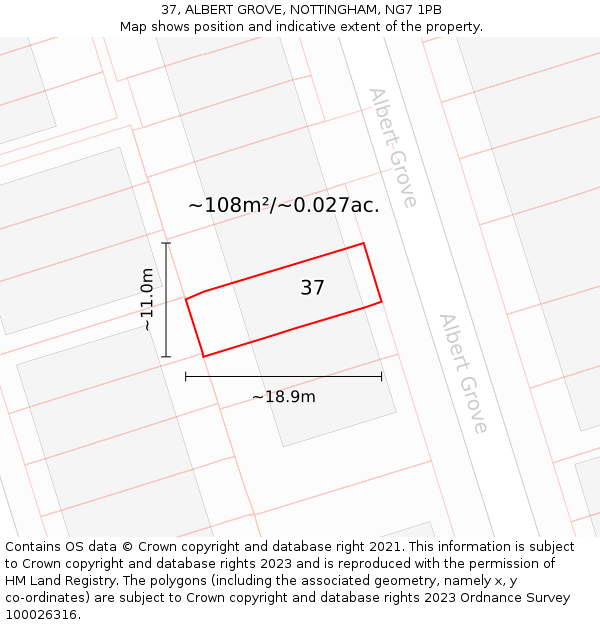 37, ALBERT GROVE, NOTTINGHAM, NG7 1PB: Plot and title map