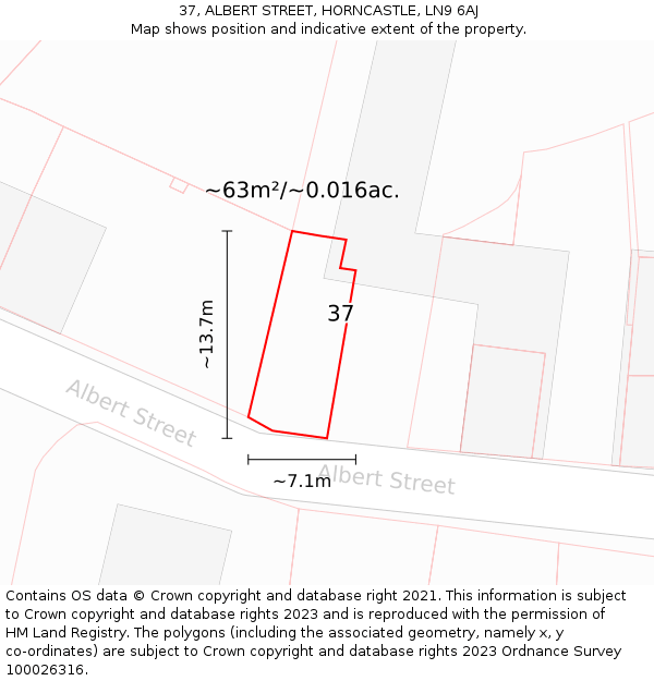 37, ALBERT STREET, HORNCASTLE, LN9 6AJ: Plot and title map