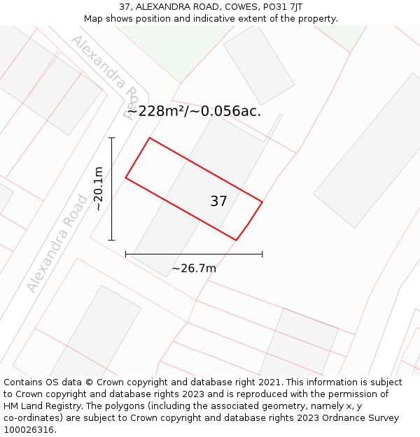 37, ALEXANDRA ROAD, COWES, PO31 7JT: Plot and title map