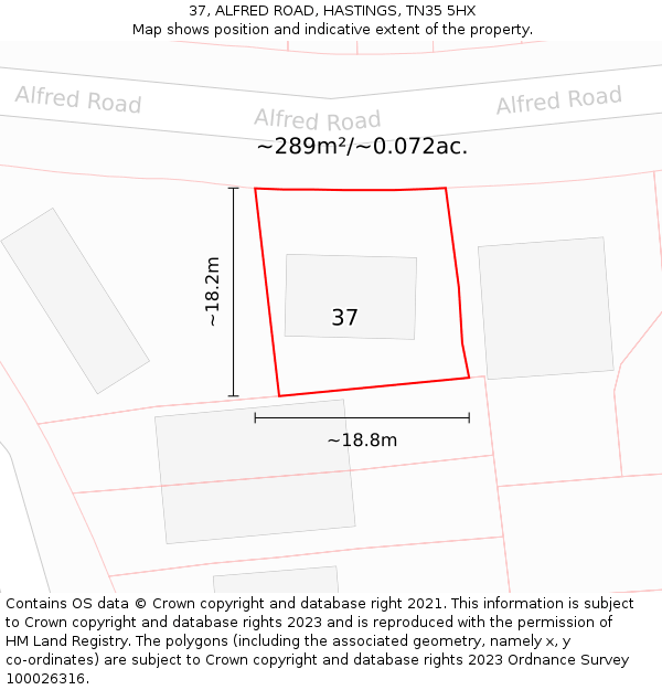 37, ALFRED ROAD, HASTINGS, TN35 5HX: Plot and title map