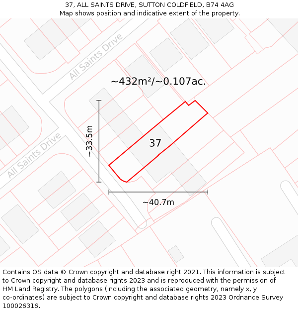 37, ALL SAINTS DRIVE, SUTTON COLDFIELD, B74 4AG: Plot and title map