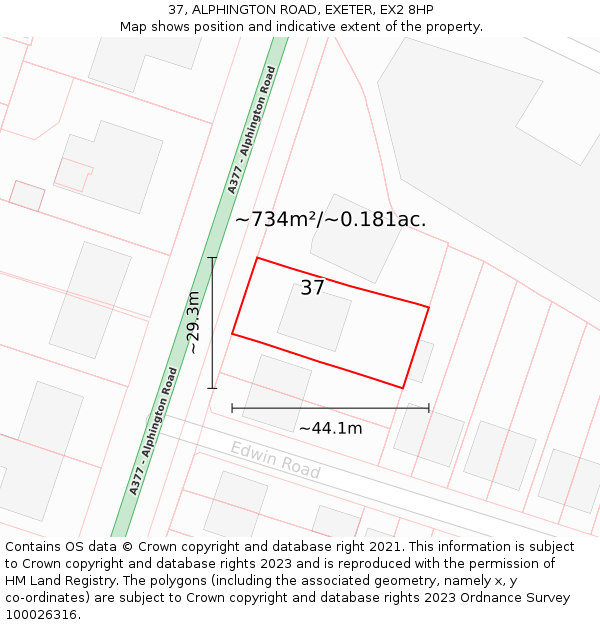 37, ALPHINGTON ROAD, EXETER, EX2 8HP: Plot and title map