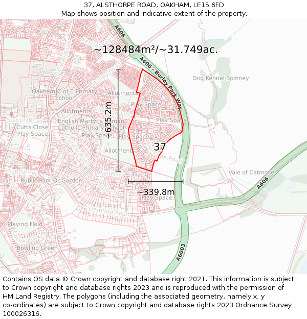 37, ALSTHORPE ROAD, OAKHAM, LE15 6FD: Plot and title map