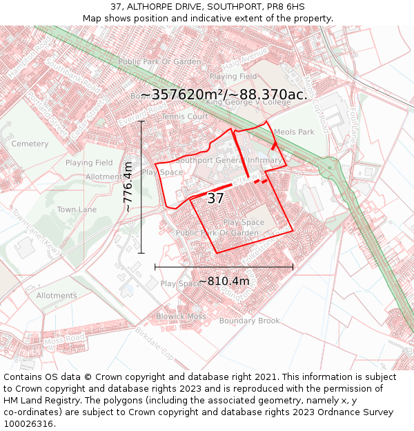 37, ALTHORPE DRIVE, SOUTHPORT, PR8 6HS: Plot and title map