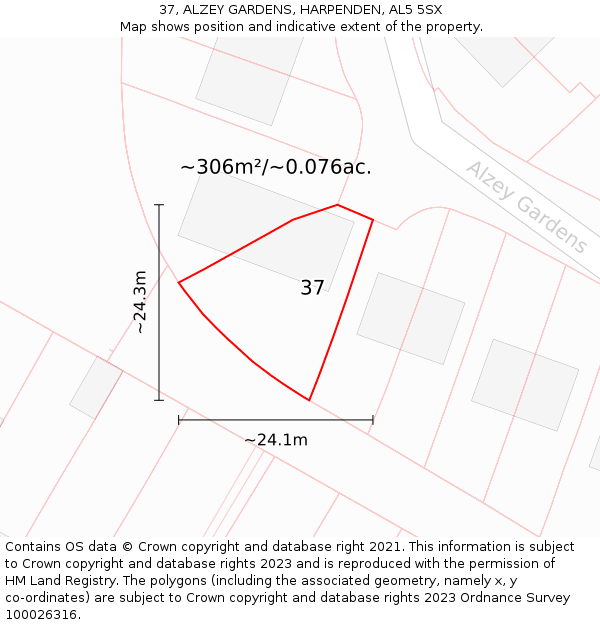 37, ALZEY GARDENS, HARPENDEN, AL5 5SX: Plot and title map