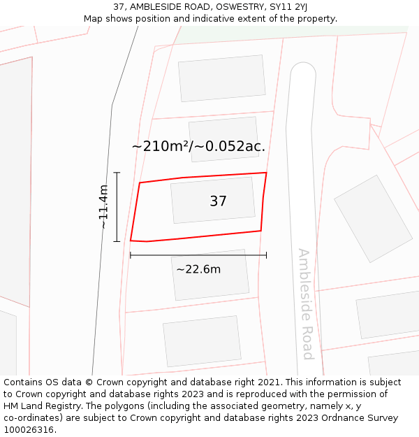 37, AMBLESIDE ROAD, OSWESTRY, SY11 2YJ: Plot and title map