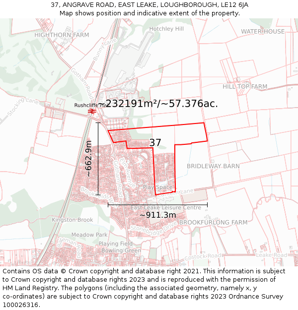 37, ANGRAVE ROAD, EAST LEAKE, LOUGHBOROUGH, LE12 6JA: Plot and title map