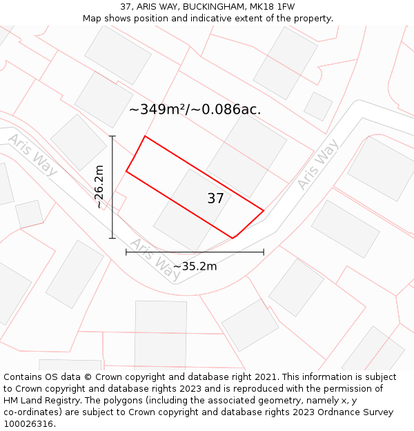 37, ARIS WAY, BUCKINGHAM, MK18 1FW: Plot and title map