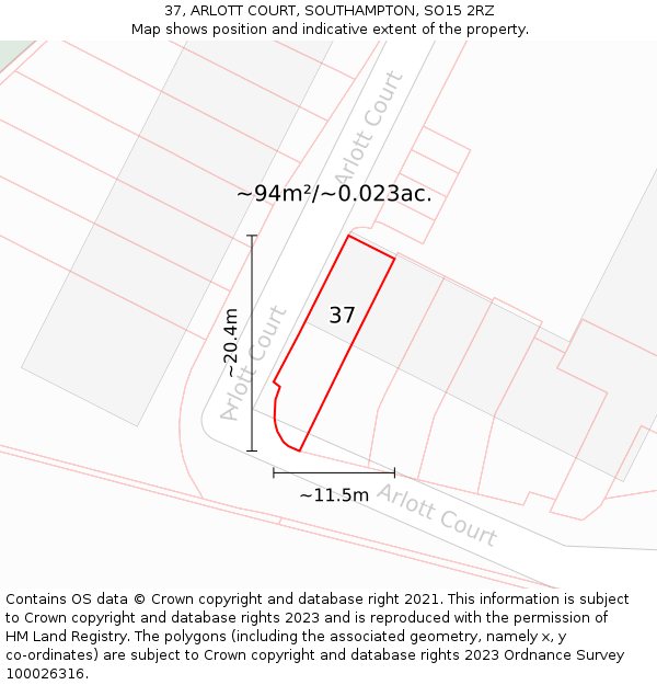 37, ARLOTT COURT, SOUTHAMPTON, SO15 2RZ: Plot and title map