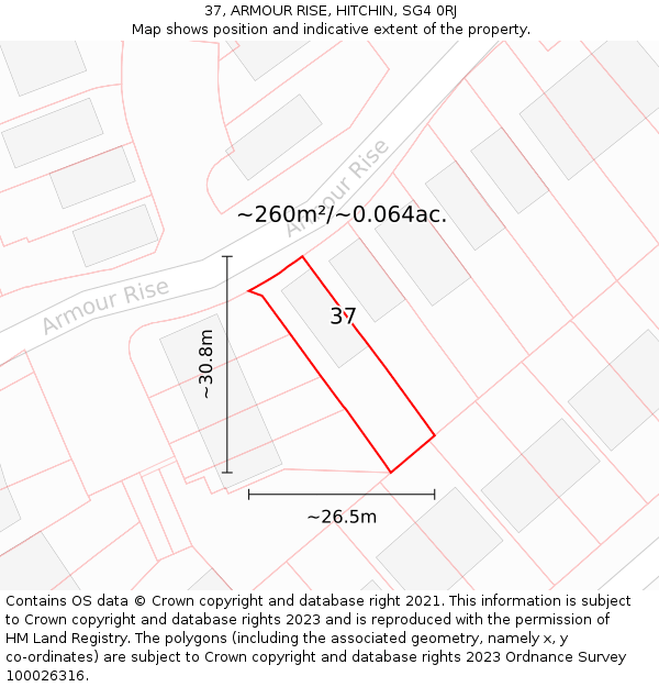 37, ARMOUR RISE, HITCHIN, SG4 0RJ: Plot and title map