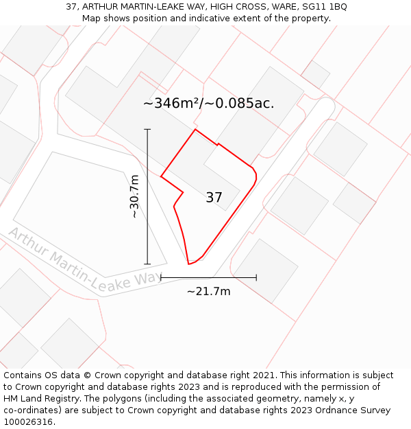 37, ARTHUR MARTIN-LEAKE WAY, HIGH CROSS, WARE, SG11 1BQ: Plot and title map