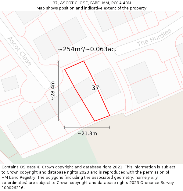 37, ASCOT CLOSE, FAREHAM, PO14 4RN: Plot and title map