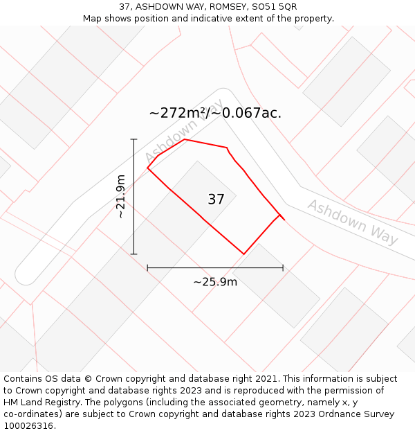 37, ASHDOWN WAY, ROMSEY, SO51 5QR: Plot and title map