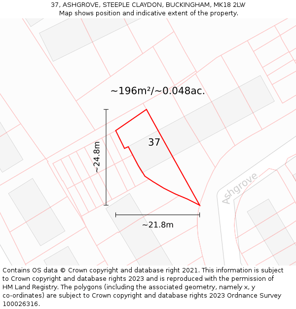 37, ASHGROVE, STEEPLE CLAYDON, BUCKINGHAM, MK18 2LW: Plot and title map