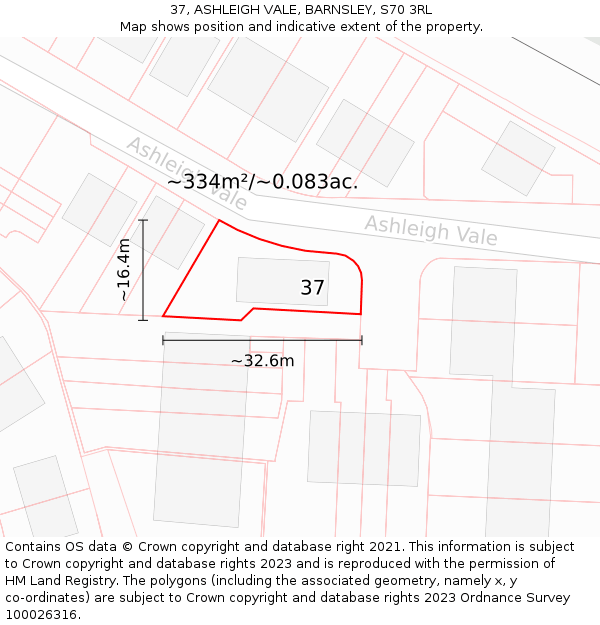 37, ASHLEIGH VALE, BARNSLEY, S70 3RL: Plot and title map