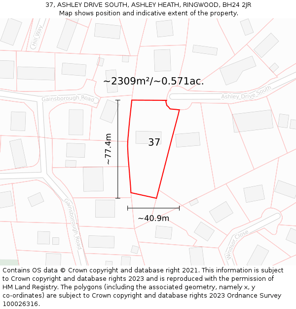 37, ASHLEY DRIVE SOUTH, ASHLEY HEATH, RINGWOOD, BH24 2JR: Plot and title map