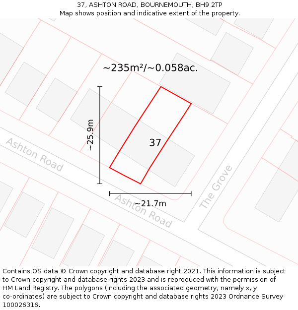 37, ASHTON ROAD, BOURNEMOUTH, BH9 2TP: Plot and title map