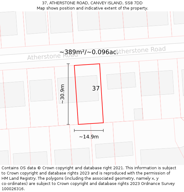 37, ATHERSTONE ROAD, CANVEY ISLAND, SS8 7DD: Plot and title map