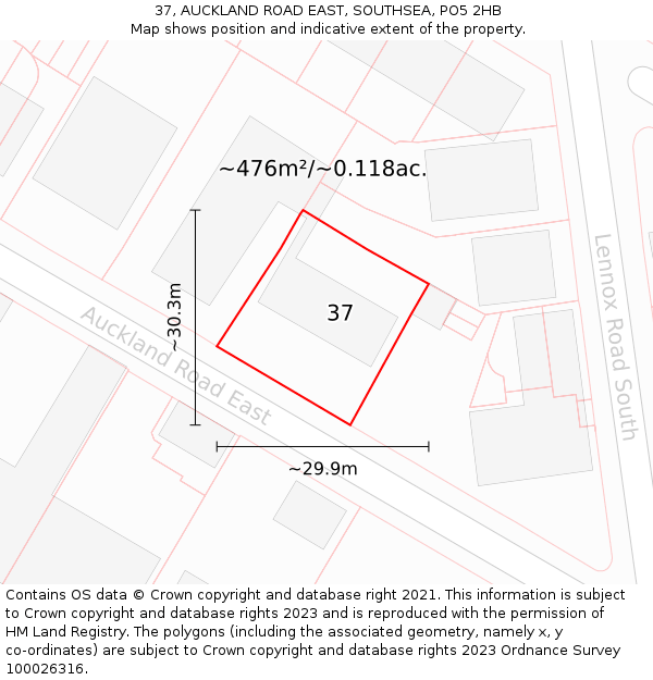 37, AUCKLAND ROAD EAST, SOUTHSEA, PO5 2HB: Plot and title map