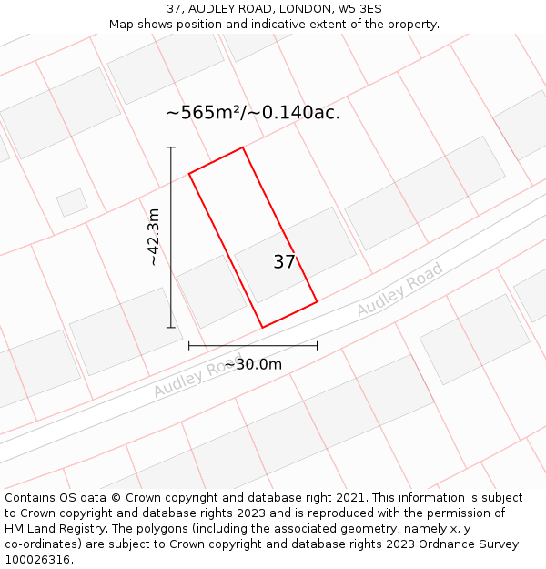 37, AUDLEY ROAD, LONDON, W5 3ES: Plot and title map