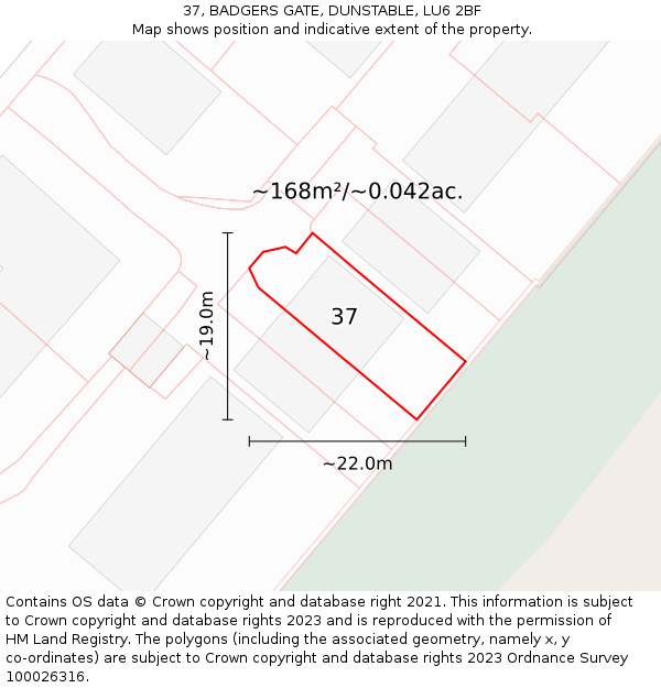 37, BADGERS GATE, DUNSTABLE, LU6 2BF: Plot and title map