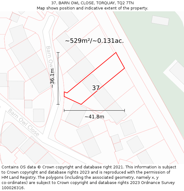 37, BARN OWL CLOSE, TORQUAY, TQ2 7TN: Plot and title map