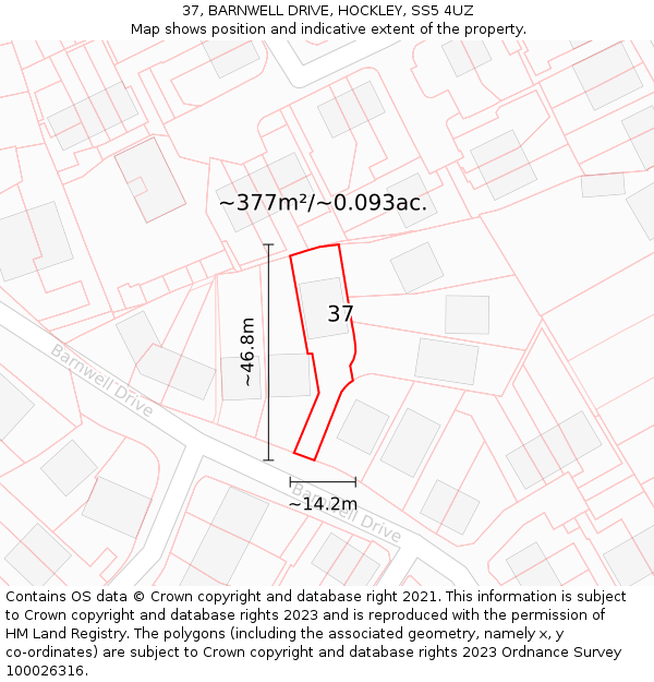 37, BARNWELL DRIVE, HOCKLEY, SS5 4UZ: Plot and title map