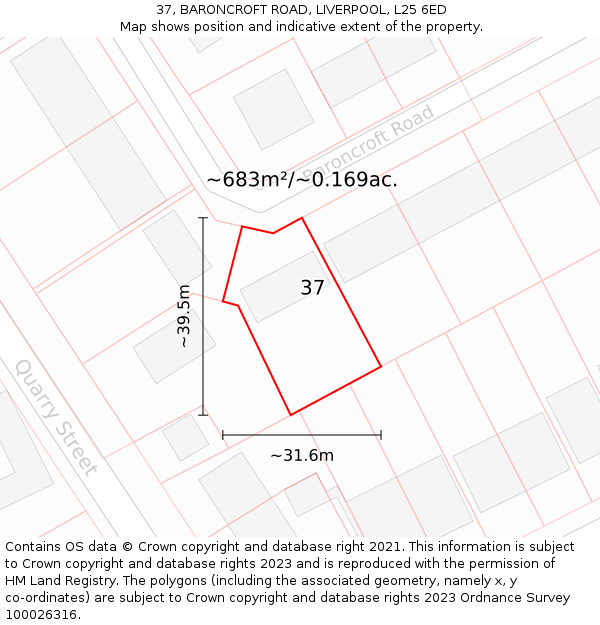 37, BARONCROFT ROAD, LIVERPOOL, L25 6ED: Plot and title map