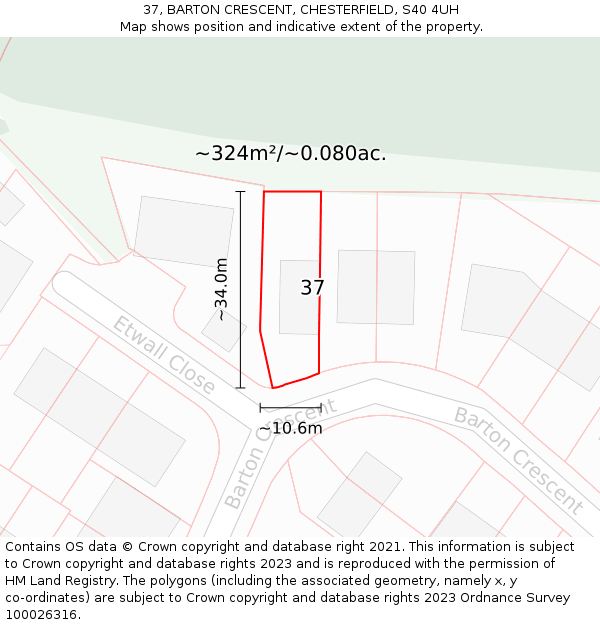 37, BARTON CRESCENT, CHESTERFIELD, S40 4UH: Plot and title map