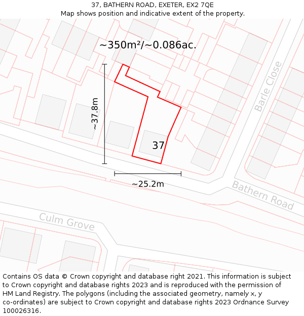 37, BATHERN ROAD, EXETER, EX2 7QE: Plot and title map