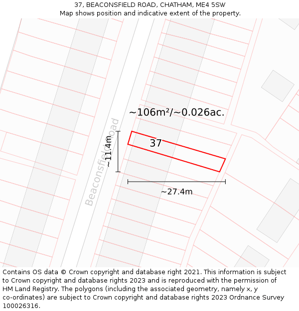 37, BEACONSFIELD ROAD, CHATHAM, ME4 5SW: Plot and title map