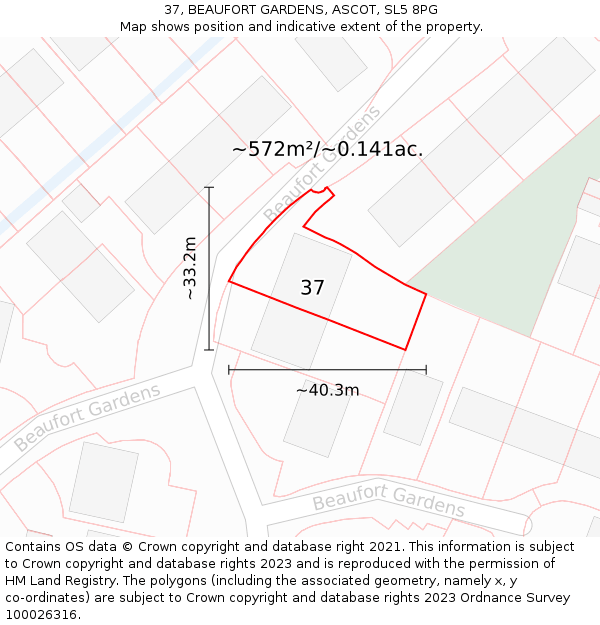 37, BEAUFORT GARDENS, ASCOT, SL5 8PG: Plot and title map