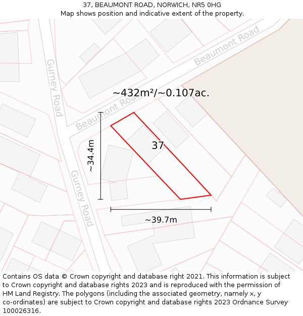 37, BEAUMONT ROAD, NORWICH, NR5 0HG: Plot and title map