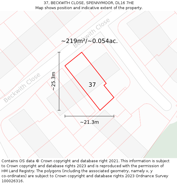 37, BECKWITH CLOSE, SPENNYMOOR, DL16 7HE: Plot and title map