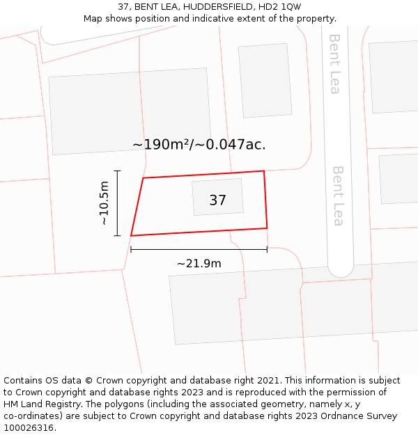 37, BENT LEA, HUDDERSFIELD, HD2 1QW: Plot and title map