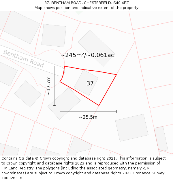 37, BENTHAM ROAD, CHESTERFIELD, S40 4EZ: Plot and title map