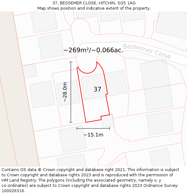 37, BESSEMER CLOSE, HITCHIN, SG5 1AG: Plot and title map