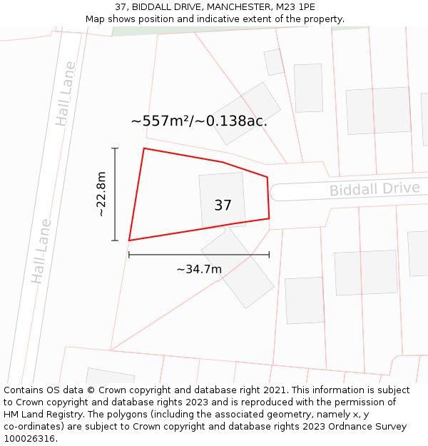 37, BIDDALL DRIVE, MANCHESTER, M23 1PE: Plot and title map
