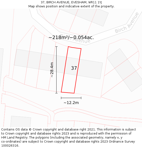 37, BIRCH AVENUE, EVESHAM, WR11 1YJ: Plot and title map