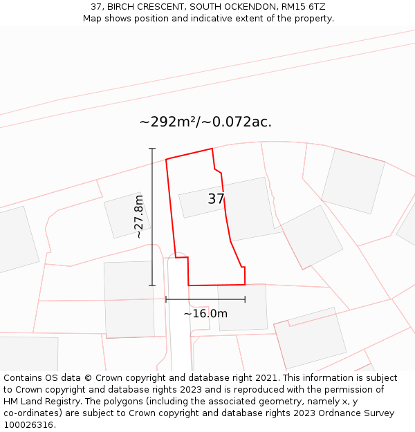 37, BIRCH CRESCENT, SOUTH OCKENDON, RM15 6TZ: Plot and title map