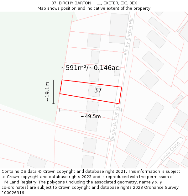 37, BIRCHY BARTON HILL, EXETER, EX1 3EX: Plot and title map