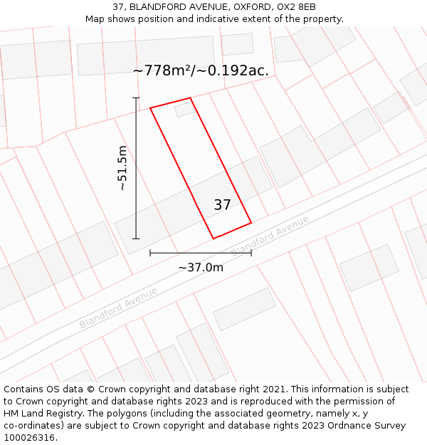 37, BLANDFORD AVENUE, OXFORD, OX2 8EB: Plot and title map