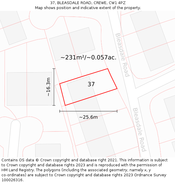 37, BLEASDALE ROAD, CREWE, CW1 4PZ: Plot and title map