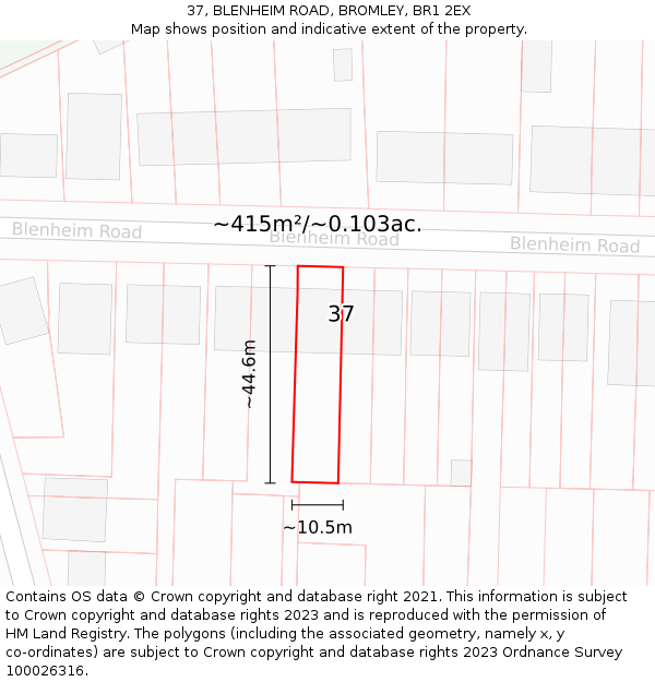 37, BLENHEIM ROAD, BROMLEY, BR1 2EX: Plot and title map
