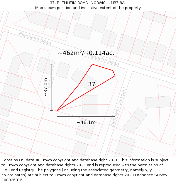 37, BLENHEIM ROAD, NORWICH, NR7 8AL: Plot and title map