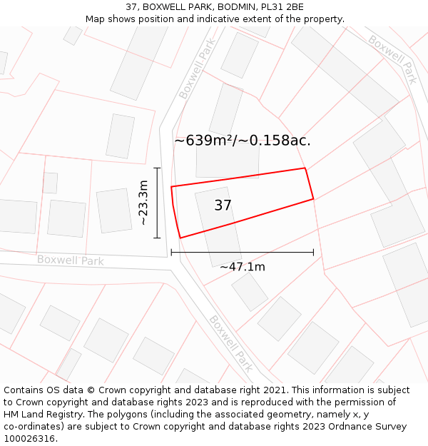 37, BOXWELL PARK, BODMIN, PL31 2BE: Plot and title map