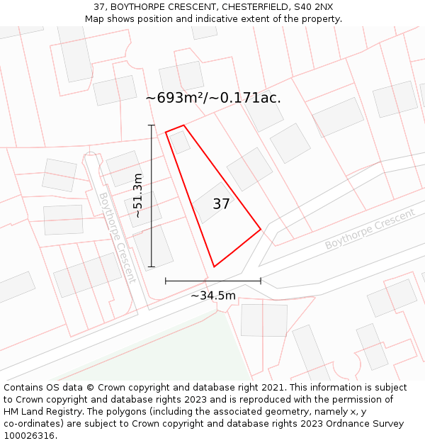 37, BOYTHORPE CRESCENT, CHESTERFIELD, S40 2NX: Plot and title map